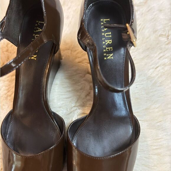 Ralph Lauren Brown Patent Leather Wedge Shoes size 8 - Picture 8 of 11